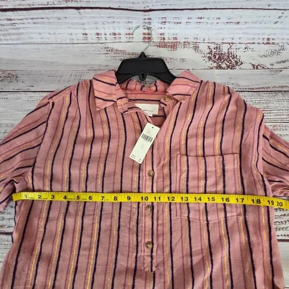 Anthropologie Isadora Button Back Tunic Top S Pink Gold Stripe Popover Shirt NWT - Picture 10 of 13